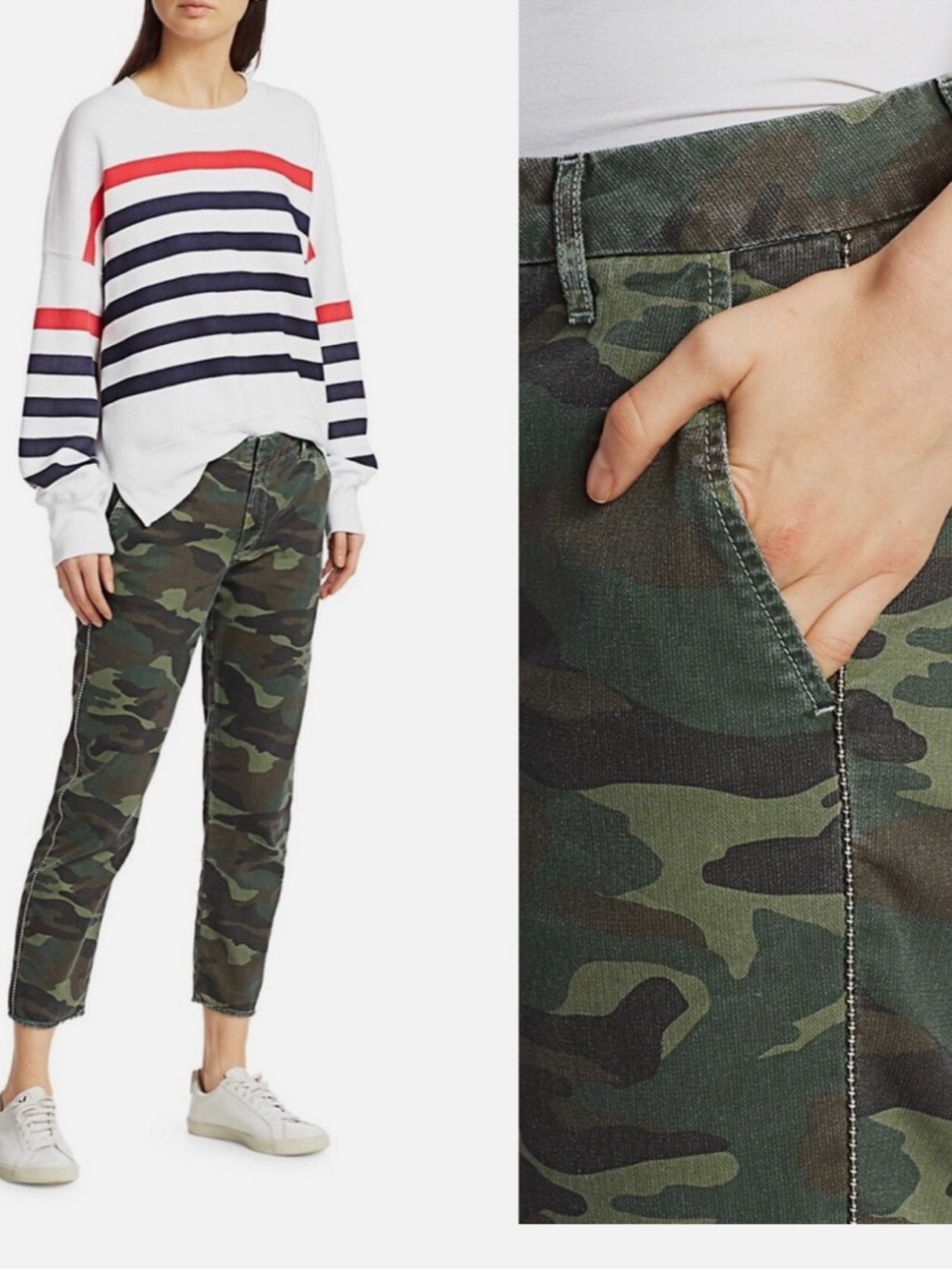 Sundry Green Straight Leg Camo Studded Side Stripe Trouser Pants Sz 29